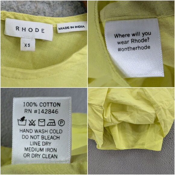 Rhode Pia Mini Sheath Dress Neon Yellow 1/2 Sleeve Ruched Asymmetric Skirt Sz XS - Picture 5 of 11